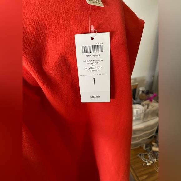 CHICOS ZENERGY NWT 1 Annato Orange Natasha Fringe Vest - Picture 7 of 7